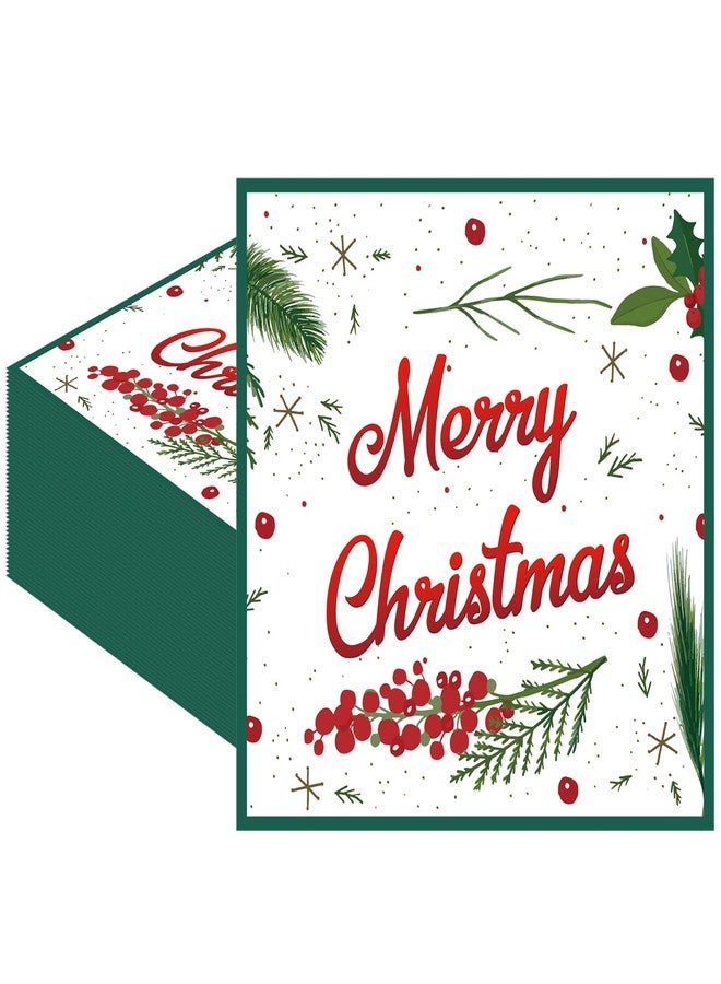 HiEnjoin 50 Pack Christmas Paper Napkins - Disposable Christmas Cocktail Napkins Holly Beverage Napkins for Holiday Party Decorations - Image 1